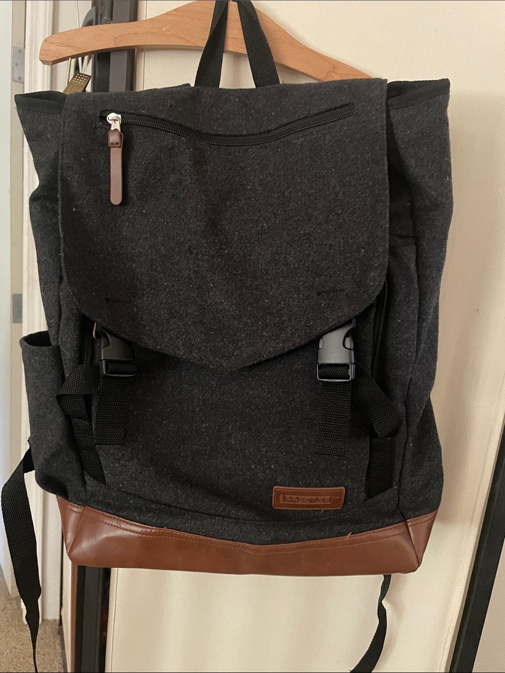 Stylish Dark Gray Backpack with Brown Trim - Men Bags